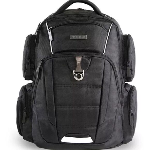 Perry Ellis Black 350 Laptop Backpack- Black travel bag, business bag $160 bag - Picture 4 of 16